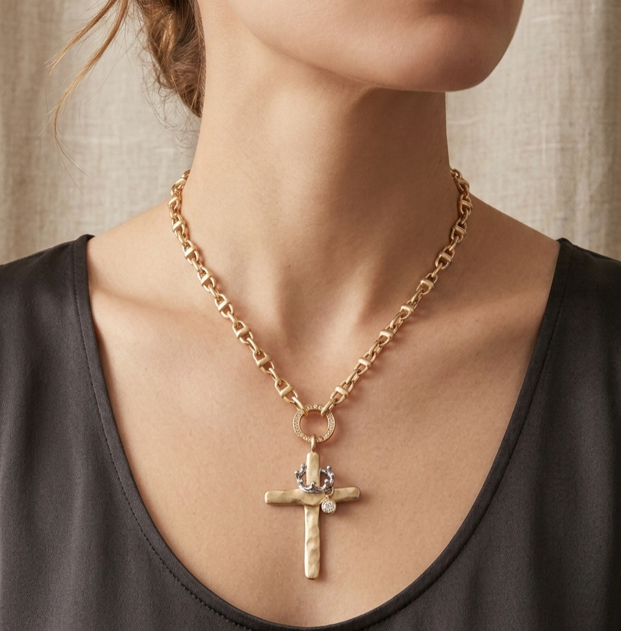 Crown of Faith Statement Necklace 18"