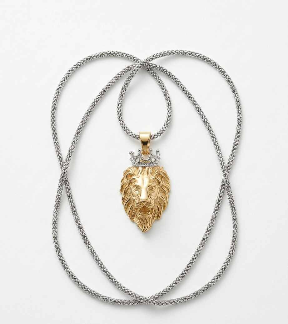 Crowned Lion Mixed-Metal Necklace