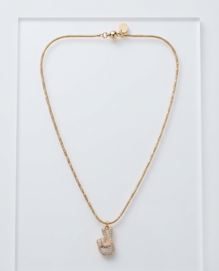 Crystal-Embellished "Peace Sign" Hand Pendant Necklace 18"