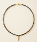 Modern Hematite & Gold-Tone Geometric Spike Necklace 17"