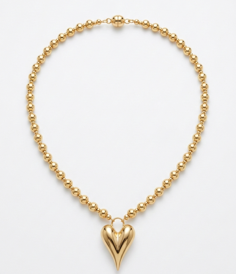 Radiant Heart Gold Bead Necklace 17"