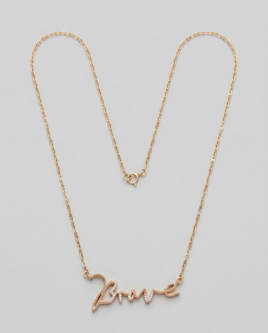 Crystal Inset "Brave" Cursive Word Necklace 18"