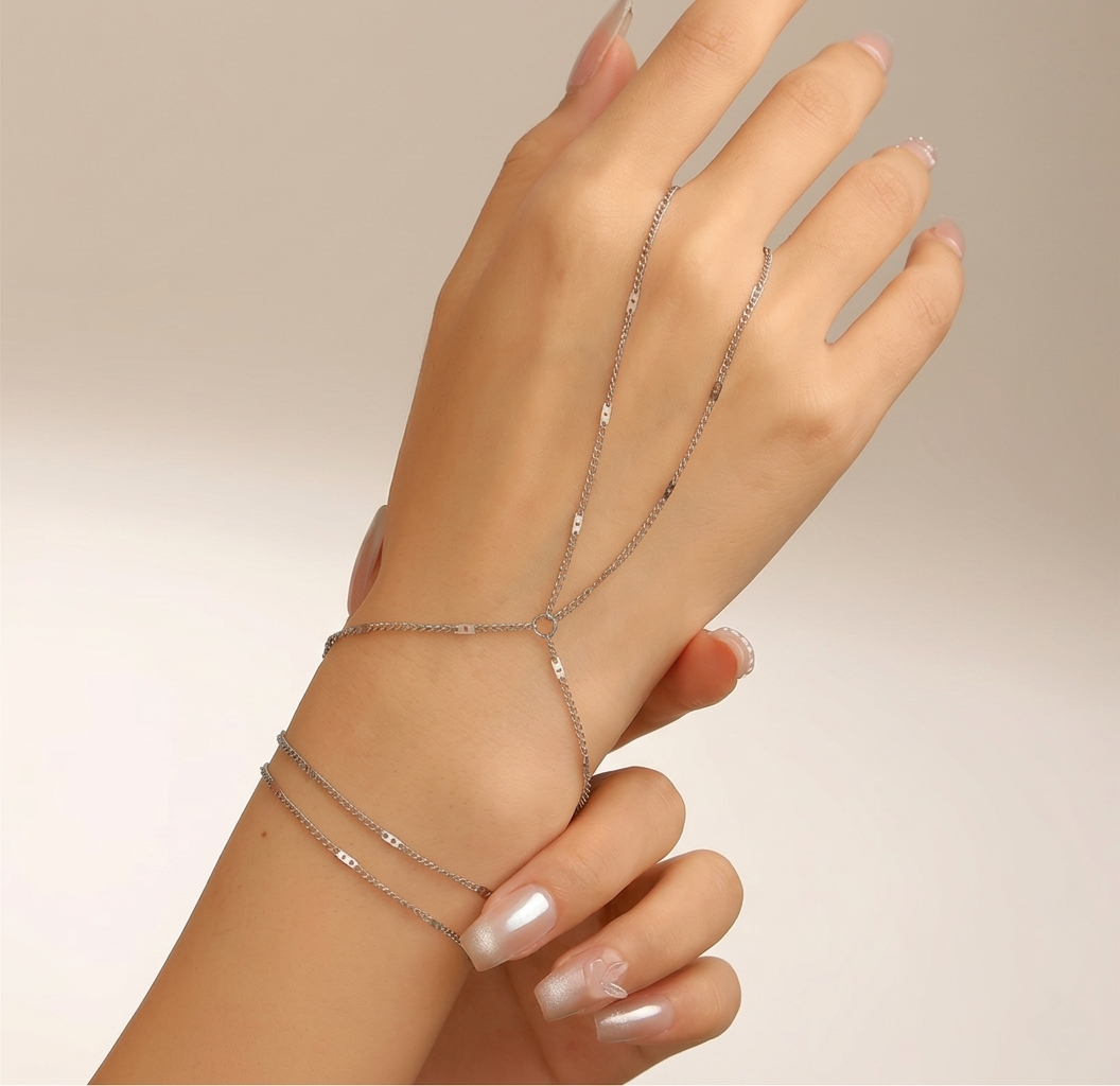 Waterproof Tarnish Free Silver Multi-Layer Hand Chain Bracelet